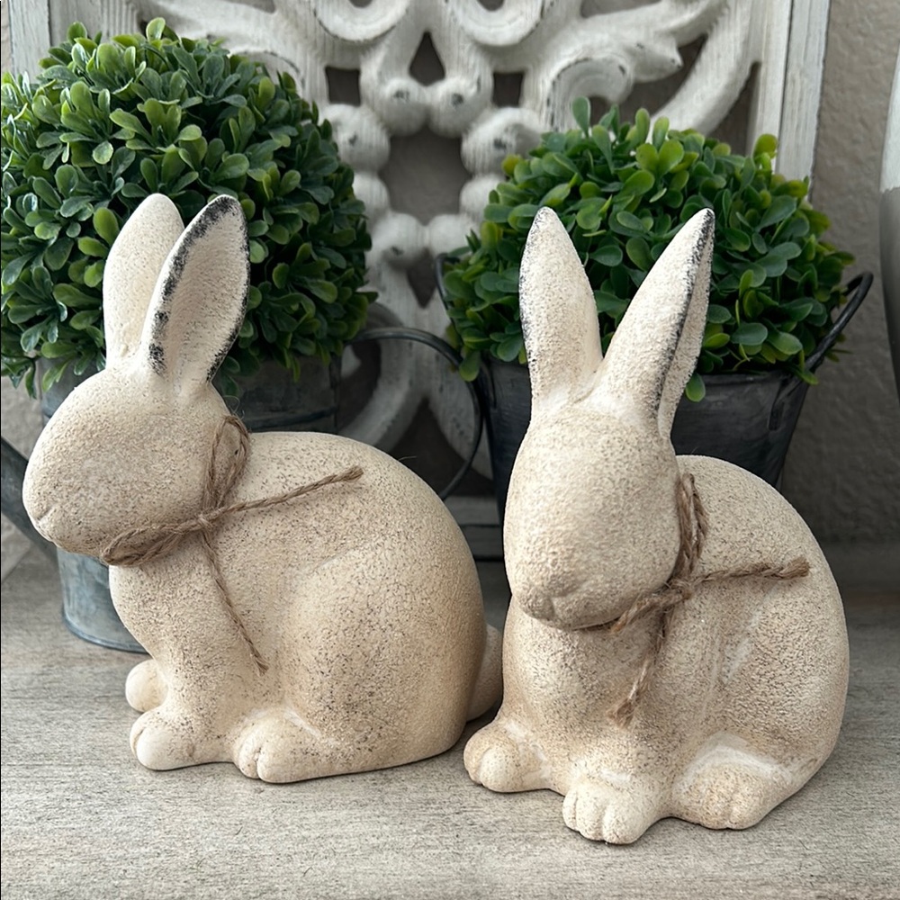 Rustic Farmhouse Chippy Beige Decorative Bunny Figurines